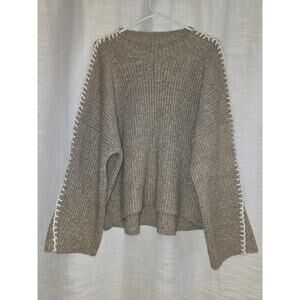 Halogen Contrast Stitch Sweater In Taupe XXL